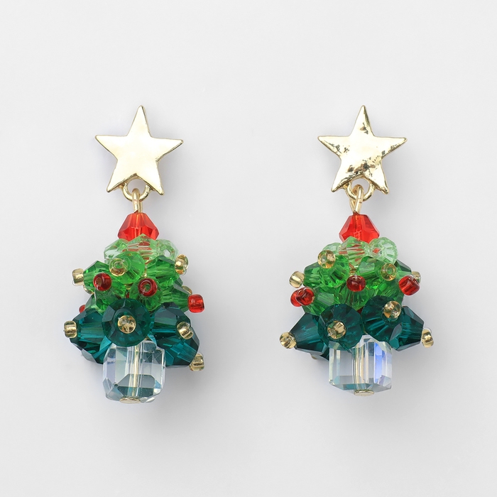 Серьги «Новогодние» ёлочки, цветные в золоте Серьги «Новогодние» ёлочки, цветные в золоте