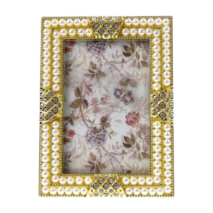 Фоторамка пластик под металл 10х15 см Фоторамка пластик под металл 10х15 см "Жемчуг и стразы" золото 18,8х13,8 см