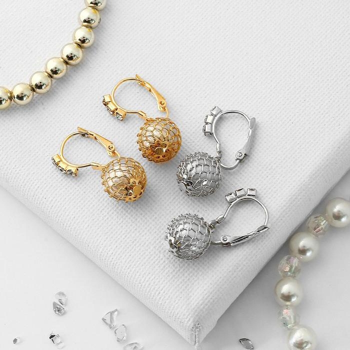 Серьги с жемчугом «Шарик в сетке», цвет МИКС Серьги с жемчугом «Шарик в сетке», цвет МИКС