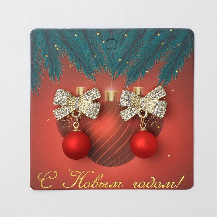 Новый год! Серьги «Новогодние» бантики, цвет бело-красный в золоте Новый год! Серьги «Новогодние» бантики, цвет бело-красный в золоте