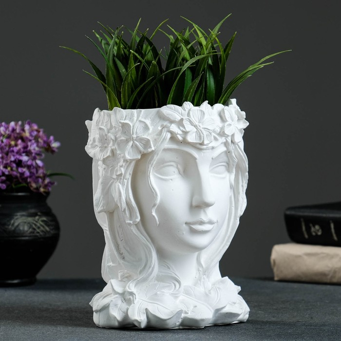 Кашпо - органайзер  Кашпо - органайзер "Девушка с венком" белая, 14х19х14см