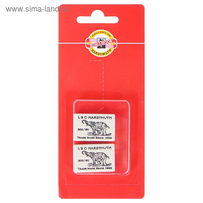 Набор ластиков 2 штуки Koh-I-Noor Elephant 300/60, каучук, блистер Набор ластиков 2 штуки Koh-I-Noor Elephant 300/60, каучук, блистер