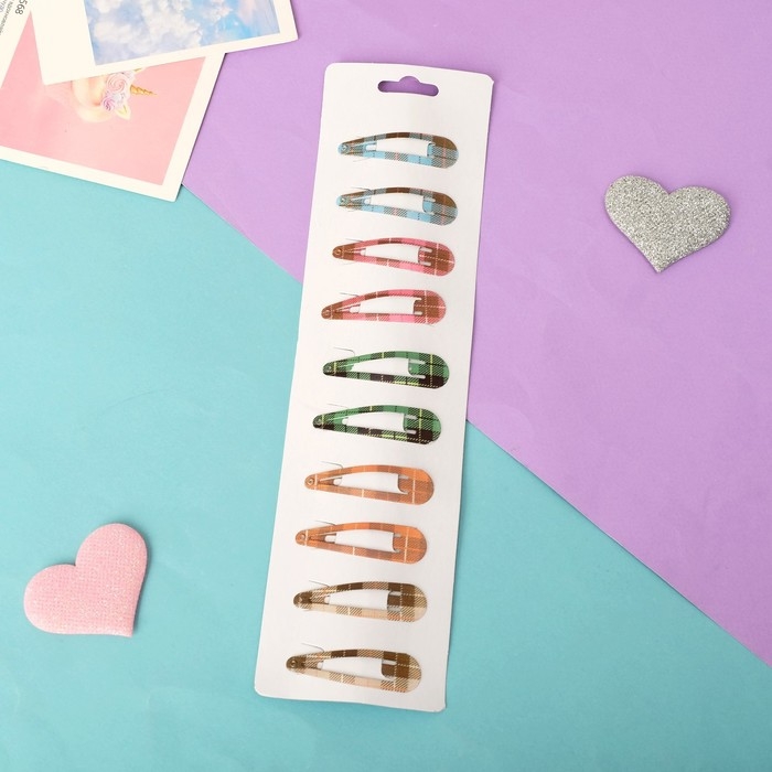 Невидимки для волос  Невидимки для волос "Милана" (набор 10 шт) клетка, 4,5 см