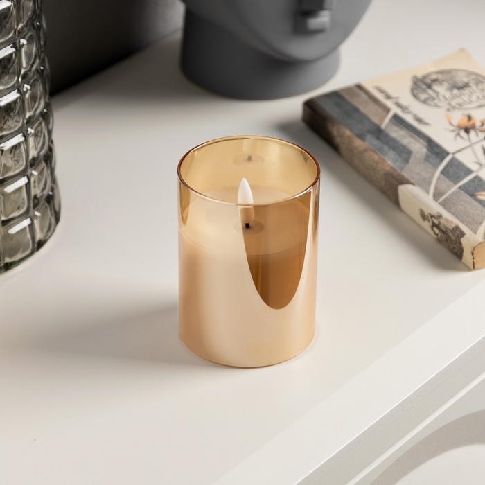 Светодиодная свеча золотистая, 7.5 × 10 × 7.5 см, воск, пластик, батарейки АААх3 (не в комплекте), свечение тёплое белое Светодиодная свеча золотистая, 7.5 × 10 × 7.5 см, воск, пластик, батарейки АААх3 (не в комплекте), свечение тёплое белое