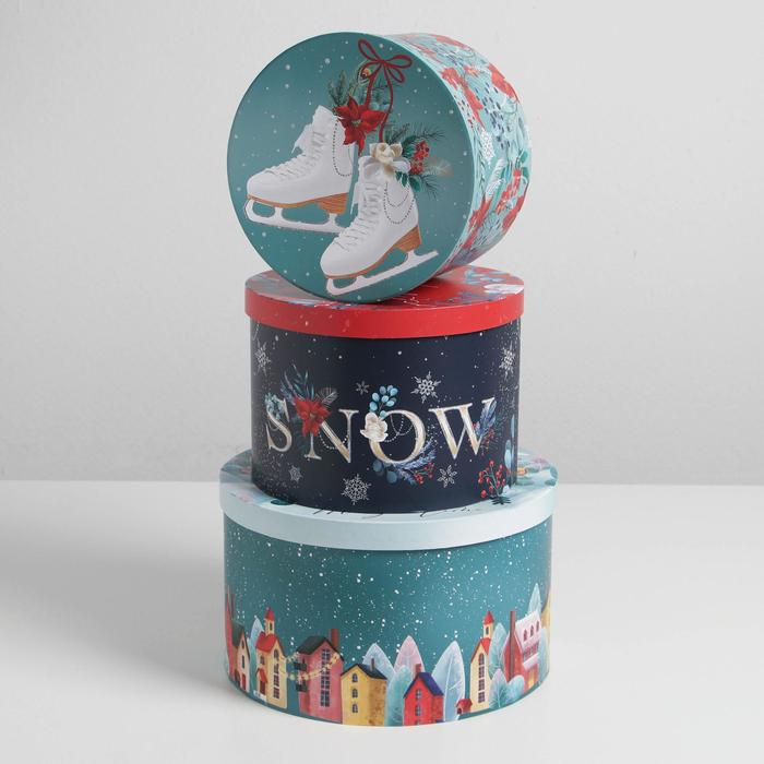 Набор коробок круглых 3 в 1 «Magic time», 18 х 18 х 13 см, 20 х 20 х 14.5 см, 25 х 25 х15 см, Новый год Набор коробок круглых 3 в 1 «Magic time», 18 х 18 х 13 см, 20 х 20 х 14.5 см, 25 х 25 х15 см, Новый год