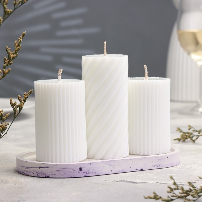 Подсвечник овальный из гипса,17,5х9х1,5см, мрамор с фиолетовыми полосками Подсвечник овальный из гипса,17,5х9х1,5см, мрамор с фиолетовыми полосками