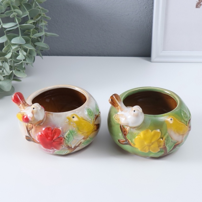 Сувенир керамика подставка Сувенир керамика подставка "Серая птичка на чаше" МИКС 11х11,5х8,5 см