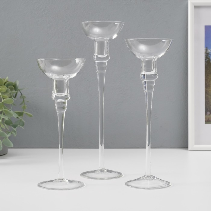 Подсвечник стекло набор 3 шт Подсвечник стекло набор 3 шт "Тет-а-тет" высота 26см, 23 см, 20 см