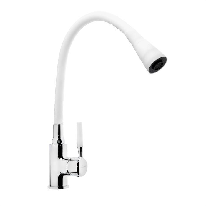 Смеситель для кухни Accoona A9890G-1, однорычажный, силиконовый излив, белый/хром Смеситель для кухни Accoona A9890G-1, однорычажный, силиконовый излив, белый/хром