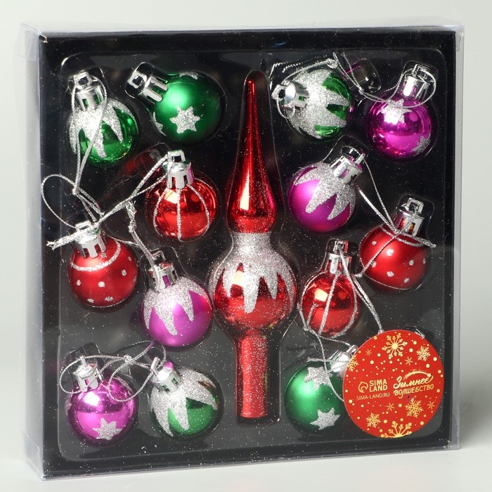 Набор украшений пластик 15 шт Набор украшений пластик 15 шт "Сочельник" краски, d-3 см, наконечник 13 см