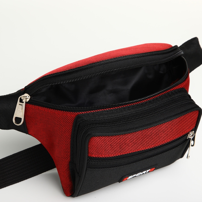 Сумка поясная на молнии, 3 наружных кармана, цвет красный/чёрный Сумка поясная на молнии, 3 наружных кармана, цвет красный/чёрный