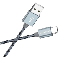 Кабель Borofone BX24, Type-C - USB, 3 А, 1 м, нейлоновая оплётка, серый