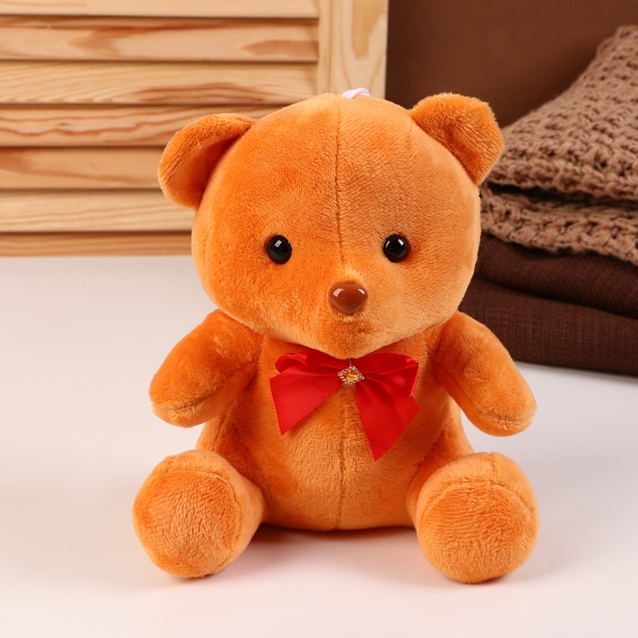 Мягкая игрушка "Мишка" с бантиком, 20 см, цвет коричневый
