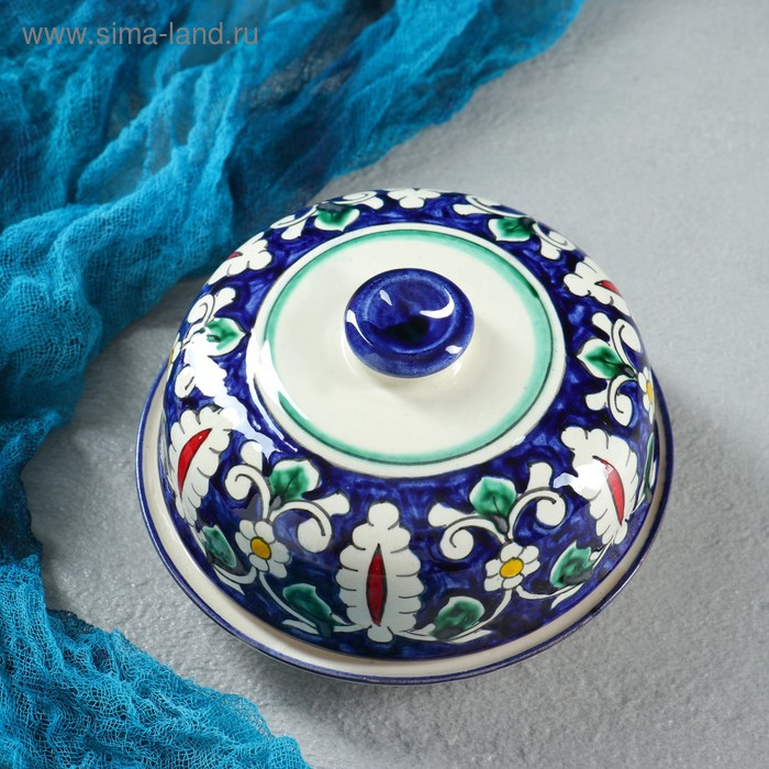 Масленка Риштанская Керамика Масленка Риштанская Керамика "Цветы", 13 см, синий