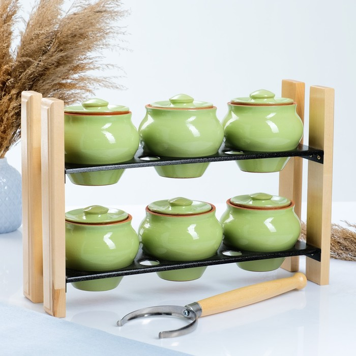 Набор  Набор "Вятская керамика №2" 6х0,5 + ухват + полка, салатовый