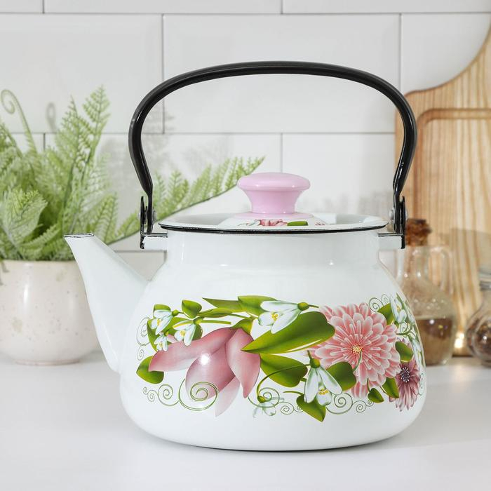 Чайник сферический, 3 л, индукция, деколь МИКС, цвет белый Чайник сферический, 3 л, индукция, деколь МИКС, цвет белый