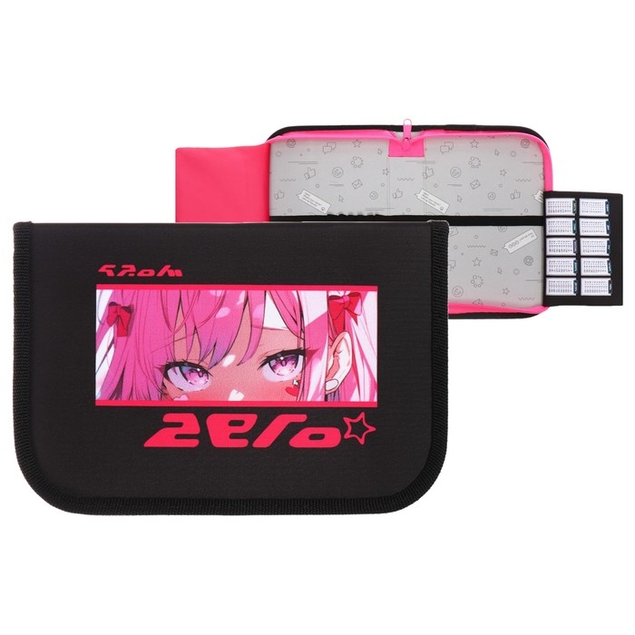 Пенал 1 секция 140 х 210 х 40 мм, откидной карман и косметичка, тканевый, Calligrata TOP Content  Пенал 1 секция 140 х 210 х 40 мм, откидной карман и косметичка, тканевый, Calligrata TOP Content "Глаза аниме"