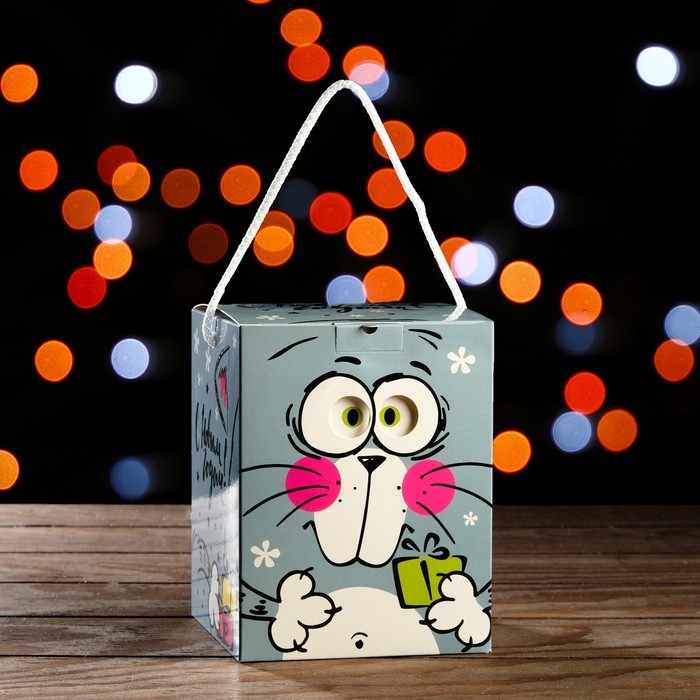 Новый год. Подарочная коробка кубик Новый год. Подарочная коробка кубик "Котенок", 12 х 12 х 15,5 см