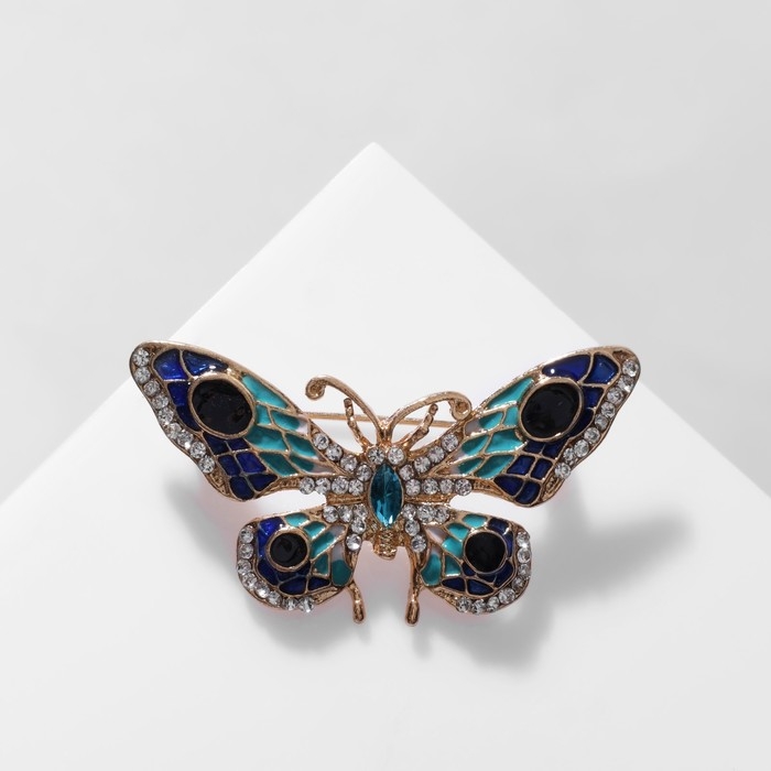 Брошь «Бабочка» павлиний глаз, цвет сине-бирюзовый в золоте Брошь «Бабочка» павлиний глаз, цвет сине-бирюзовый в золоте