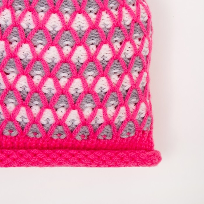 Шапка для девочки, цвет ярко-розовый/светло-серый, размер 52-54