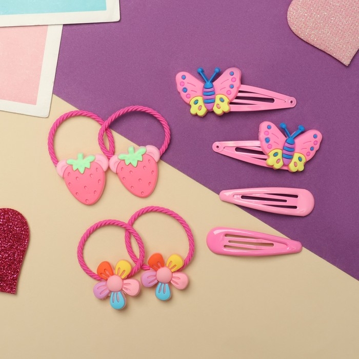 Набор для волос Набор для волос "Ванилька" (4 резинки, 4 невидимки) бабочки, розовый