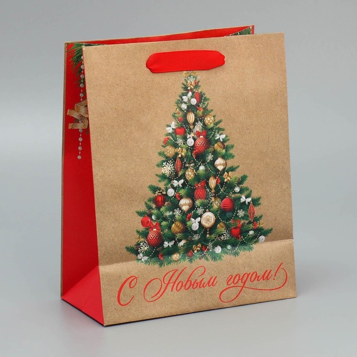 Пакет подарочный новогодний крафтовый вертикальный «Ёлочка», MS 18 х 23 х 10 см, Новый год Пакет подарочный новогодний крафтовый вертикальный «Ёлочка», MS 18 х 23 х 10 см, Новый год