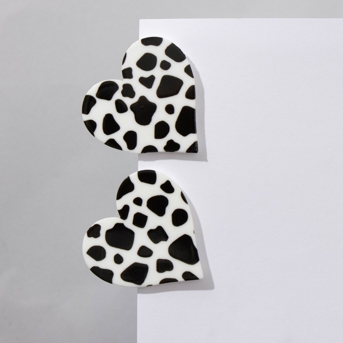 Серьги акрил «Сердце» барс, цвет чёрно-белый Серьги акрил «Сердце» барс, цвет чёрно-белый