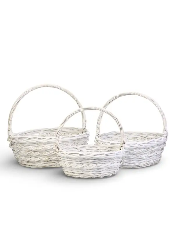 Набор корзин 3 шт ИВА 40x40x17 35х35x13 30х30x11 см ПЛЕТ ручка h=20/18/16 см бел