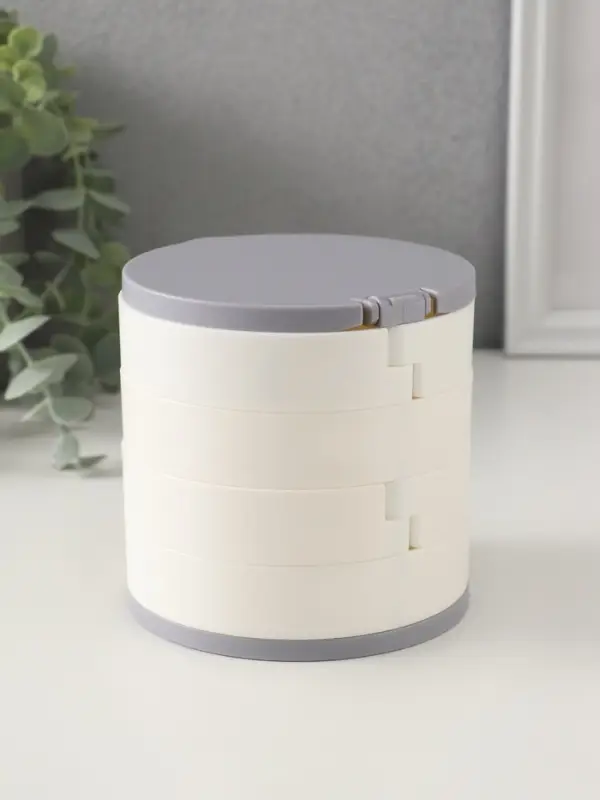 Шкатулка - органайзер для хранения украшений &laquo;Круглая. 4 уровня&raquo;, пластик, зеркало, белая, 10&times;10&times;10 см