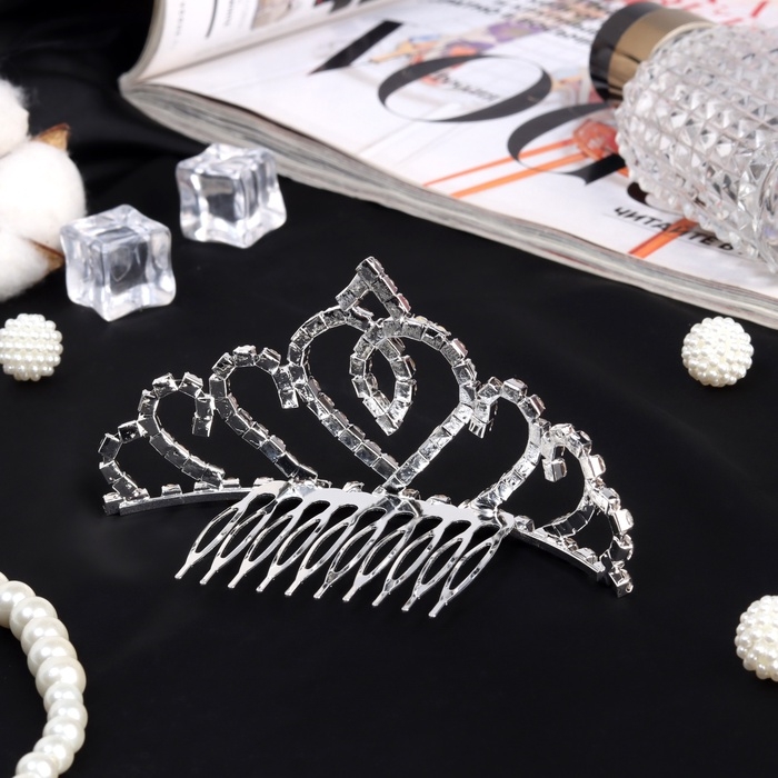 Диадема для волос "Медея" сердце величие, 10х4,5 см, серебро