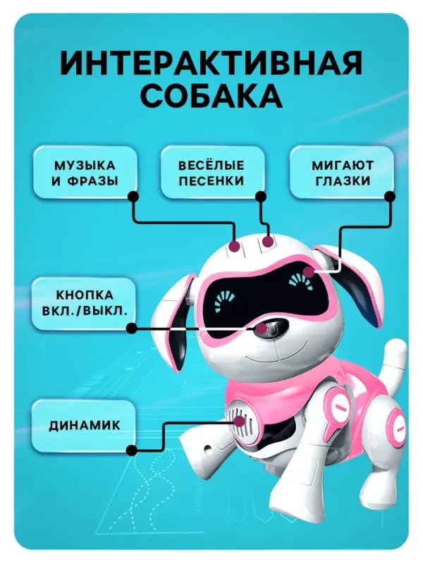 Робот собака &laquo;Чаппи&raquo; IQ BOT, интерактивный: сенсорный, свет, звук, музыкальный, танцующий, на аккумуляторе, на русском языке, розовый