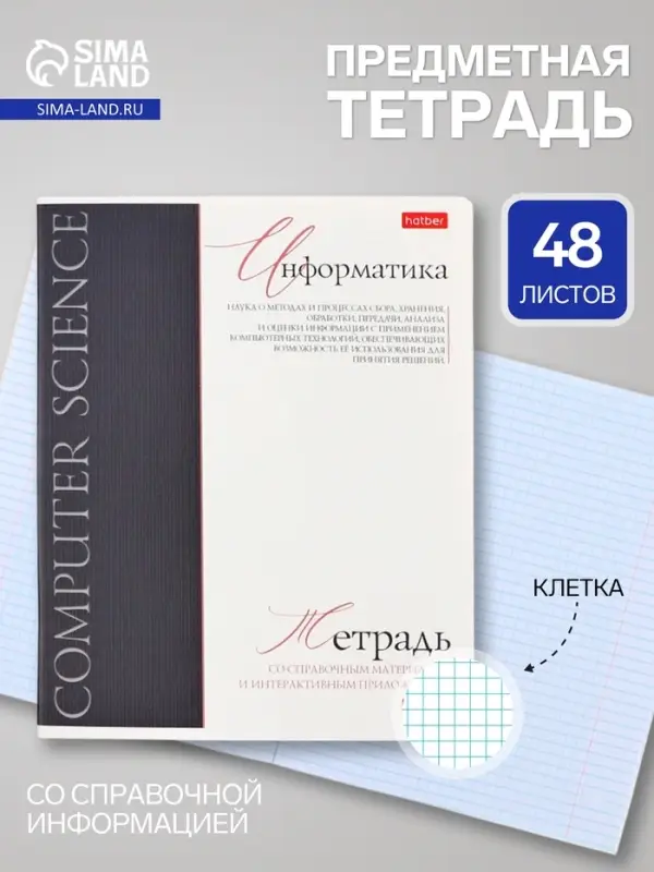 Предметная тетрадь по информатике Hatber &laquo;Буквица&raquo;, 48 листов, в клетку, со справочным материалом, обложка из мелованного картона