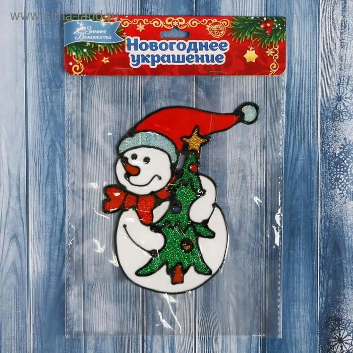 Наклейка на стекло «Снеговик с ёлкой», 8.5×13.5 см