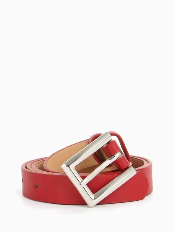 Ремень женский, 110&times;2.3 см, классическая пряжка металл, серебристая, красный