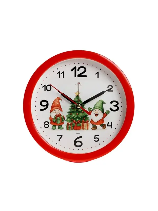 Будильник Будильник "Веселые гномы", плавный ход, d=15см, красный