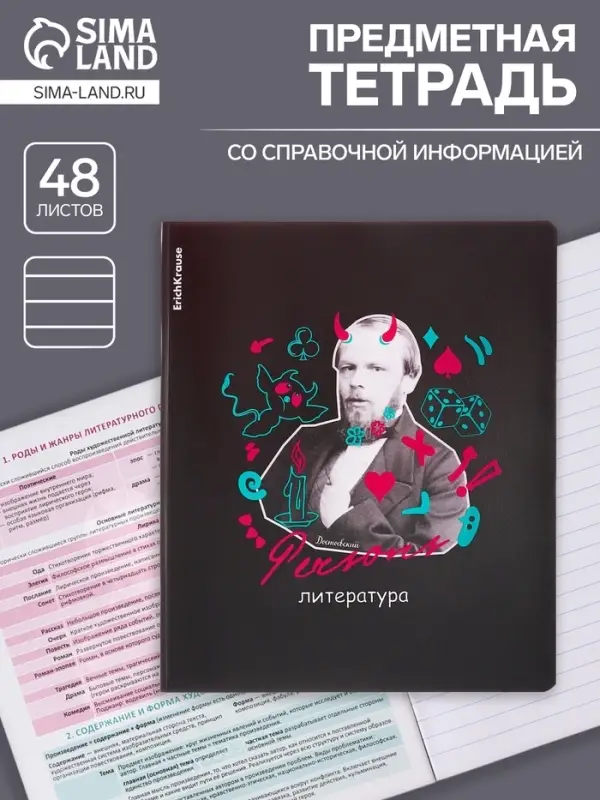 Предметная тетрадь по литературе ErichKrause. Persons, 48 листов, в линейку, со справочным материалом, пластиковая обложка