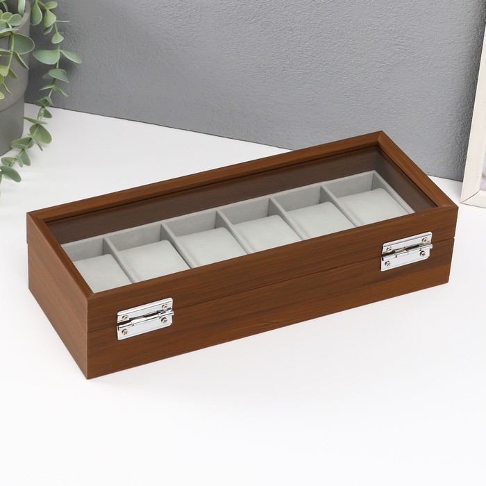 Шкатулка дерево под часы 6 отделений  Шкатулка дерево под часы 6 отделений "Коричневая" 8х31х11 см