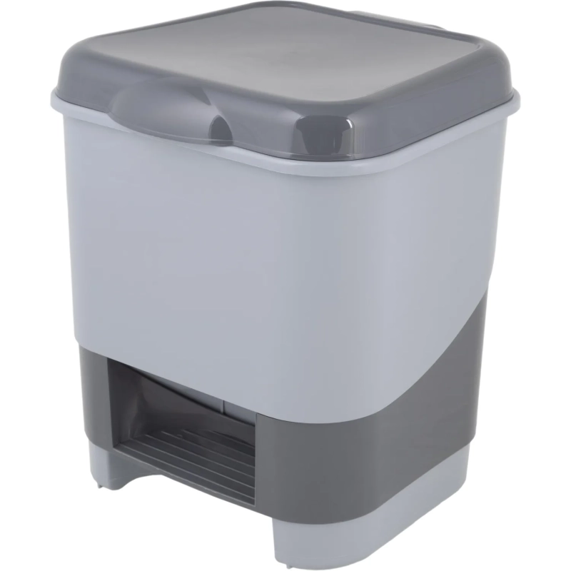 Контейнер для мусора пласт 8л прям сер с пед и крыш матов 255х580х530мм_427