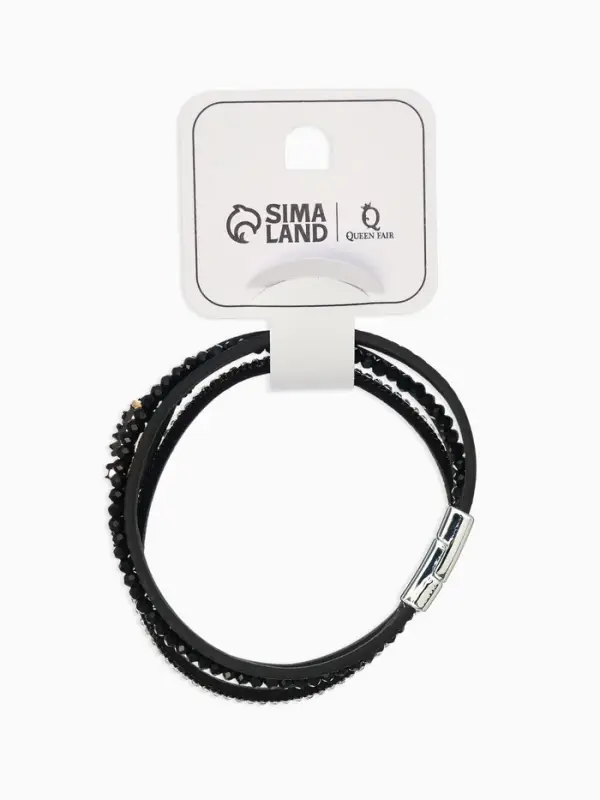 Браслет кожаный на магните &laquo;Камни и стразы&raquo;, L=19.5 см, белый, чёрный в серебре