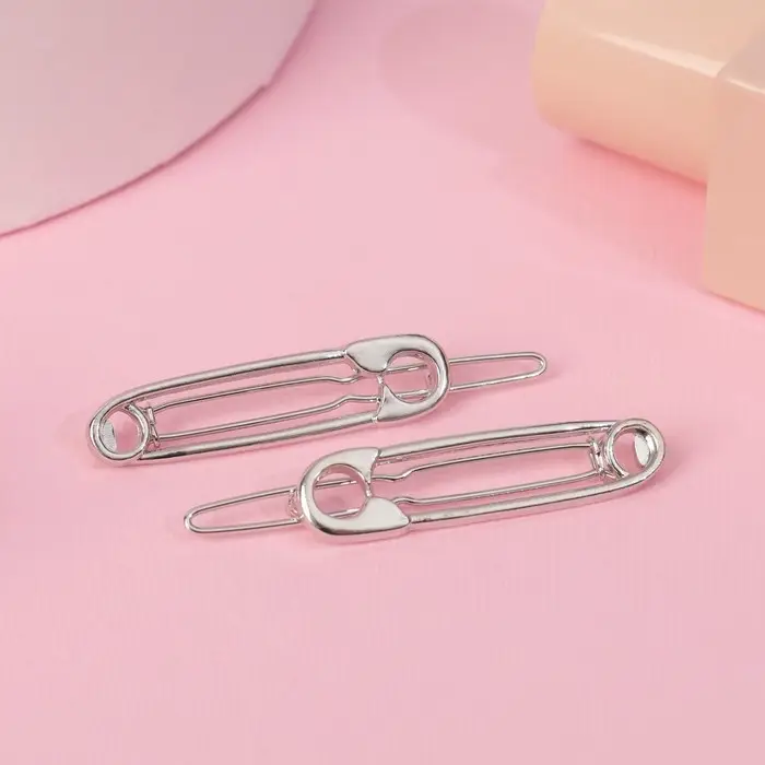 Зажим для волос "Булавки" (набор 2 шт) 5 см, серебро