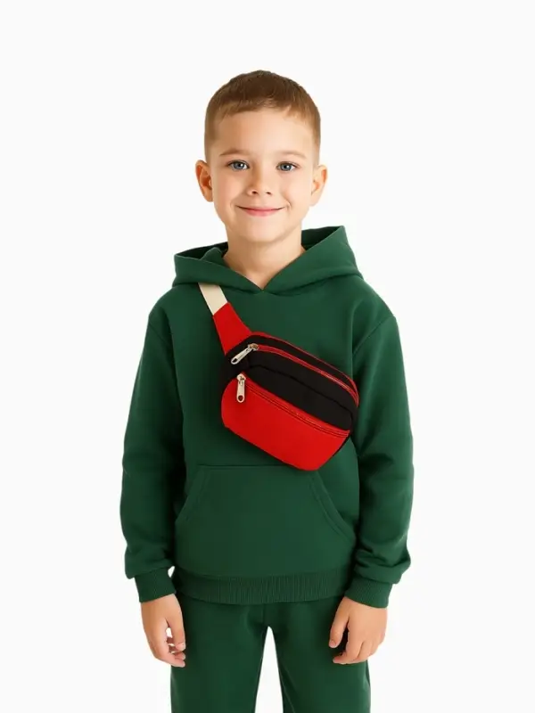 Сумка детская поясная на молнии, наружный карман, красная, чёрная