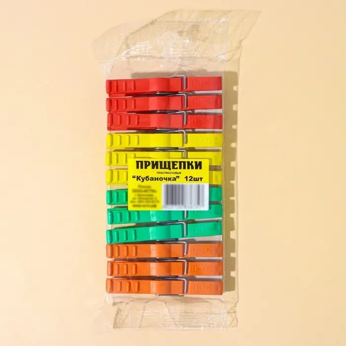 Прищепки бельевые «Кубаночка», 8 см, 12 шт, цвет МИКС Прищепки бельевые «Кубаночка», 8 см, 12 шт, цвет МИКС