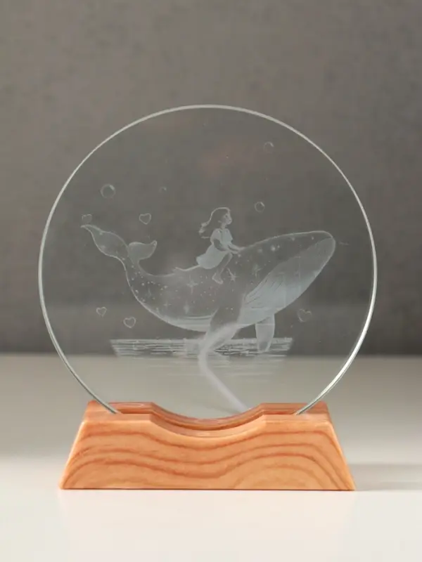 Сувенир стекло свет Сувенир стекло свет "Диск. Девочка и кит" 5хLED d=10 см, USB 10х4х11,4 см