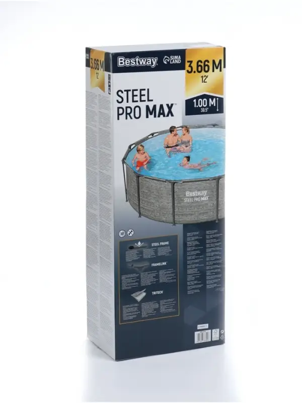 Бассейн каркасный Steel Pro, 366&times;100 см, круглый, цвет графит, 561PG Bestway