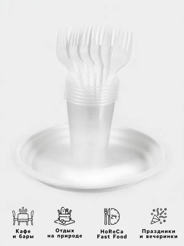 Набор пластиковой одноразовой посуды на 6 персон Не ЗАБЫЛИ! &laquo;Пикник&raquo;, тарелки d=20.5 см, стаканы 200 мл, вилки