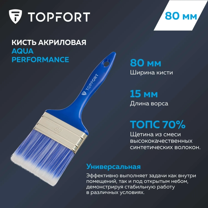 Кисть плоская акриловая Topfort Aqua Performance 80х15