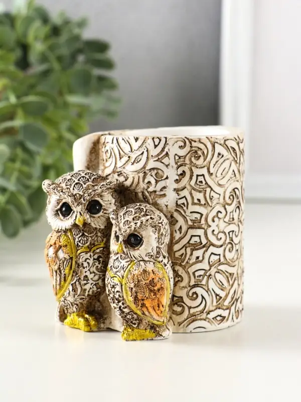 Фигурка-карандашница полистоун &laquo;Филины с орнаментом&raquo;, 6.5&times;8.5&times;9 см