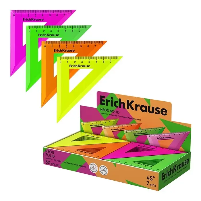 Угольник пластиковый ErichKrause. Neon Solid, 9 см, 45&deg;, МИКС