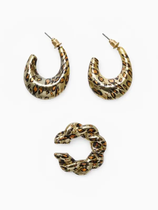 Серьги и каффы QF &laquo;Леопард&raquo;, набор, жгутик, цвет золото