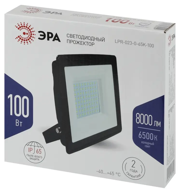 Прожектор светодиодный ДО-100 Вт 6500К 8000 Лм IP65 черный 100w холодный 200-240В LPR-023-0-65K-100